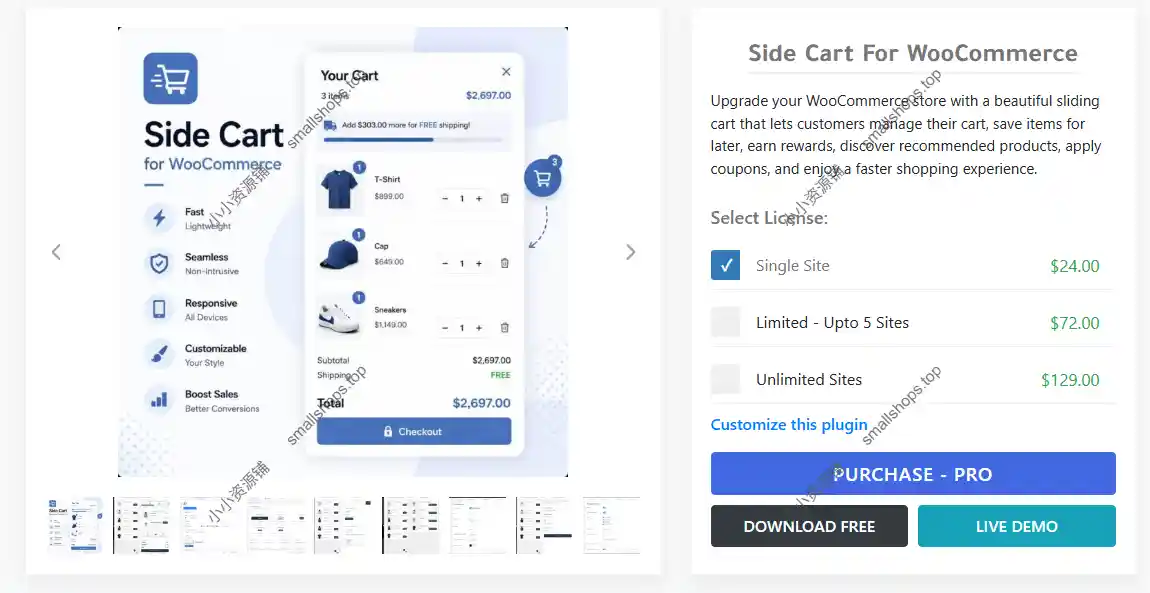 Woocommerce Side Cart Premium 4.8.8 在线商城侧边栏购物车插件