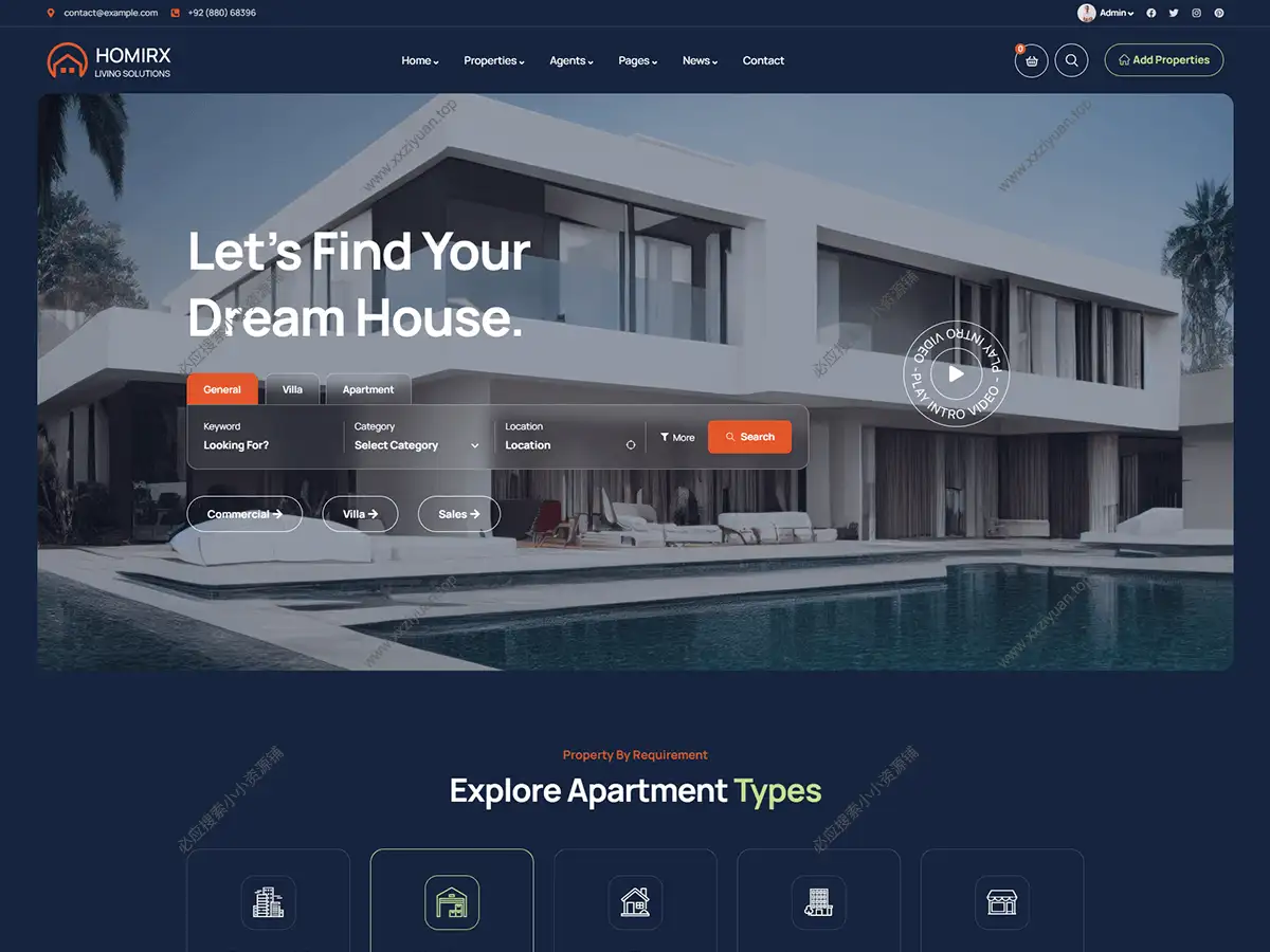 WordPress 房地产和商业开发商主题 – Homirx v1.1.3