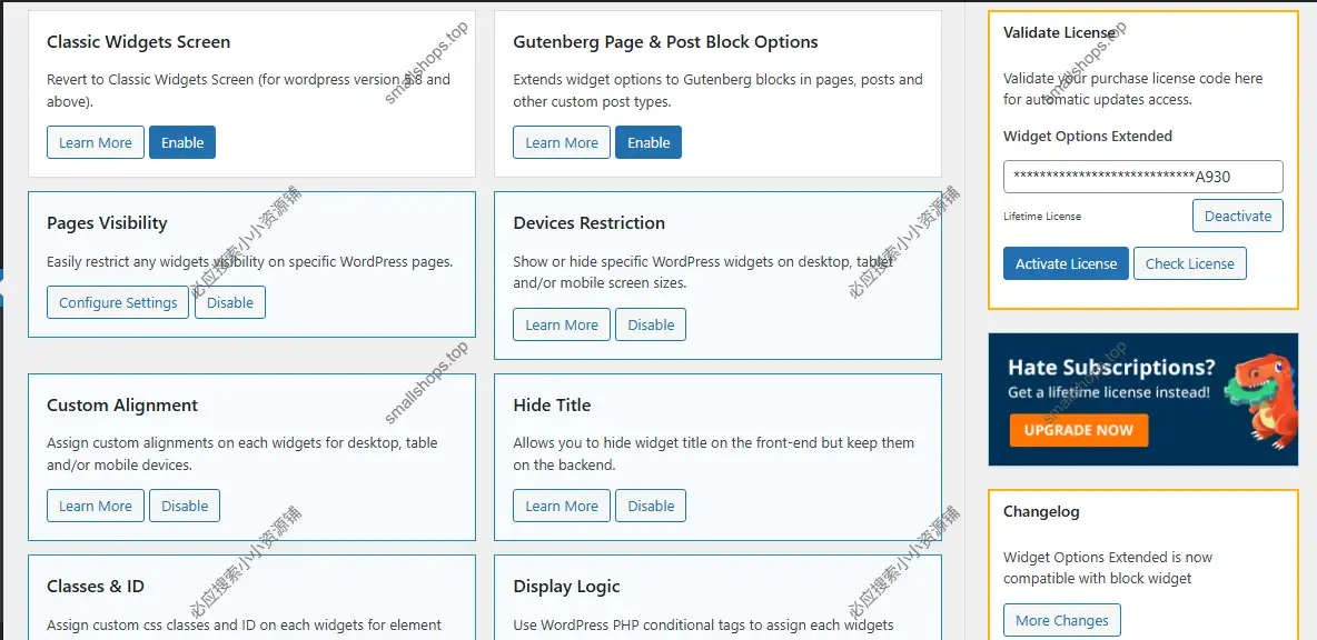 Widget Options – Extended v5.3.0 WordPress 小工具控制插件已激活-1